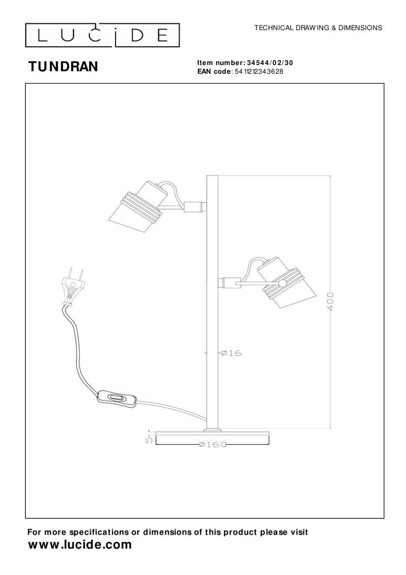 Lucide TUNDRAN - Stolná lampa - 2xGU10 - Čierna